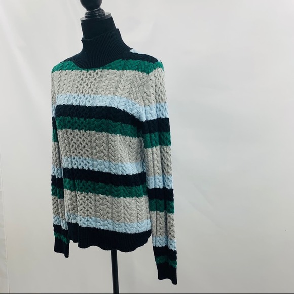 1901 Blue Green Black Gray Striped Sweater - Picture 4 of 8